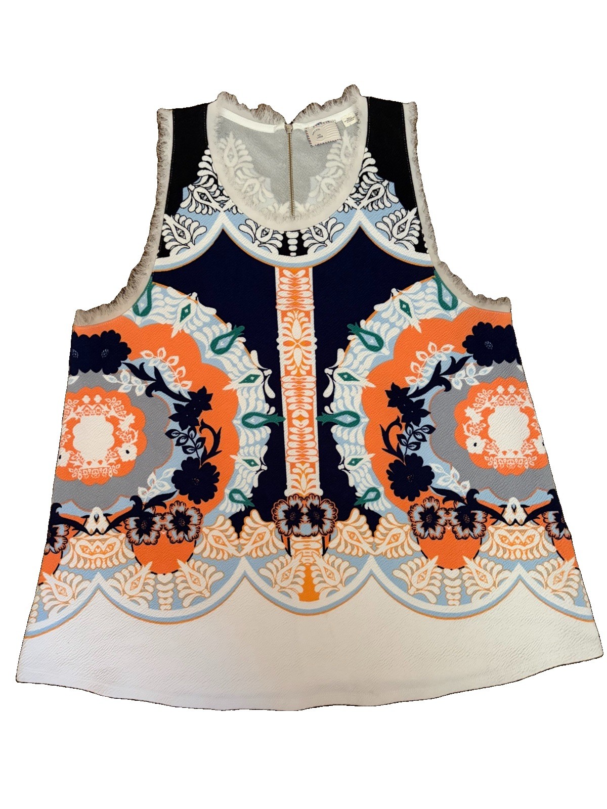 Anthropologie Postmark Anzere Boho Flowy Tank Top Large Blue Orange Mosaic