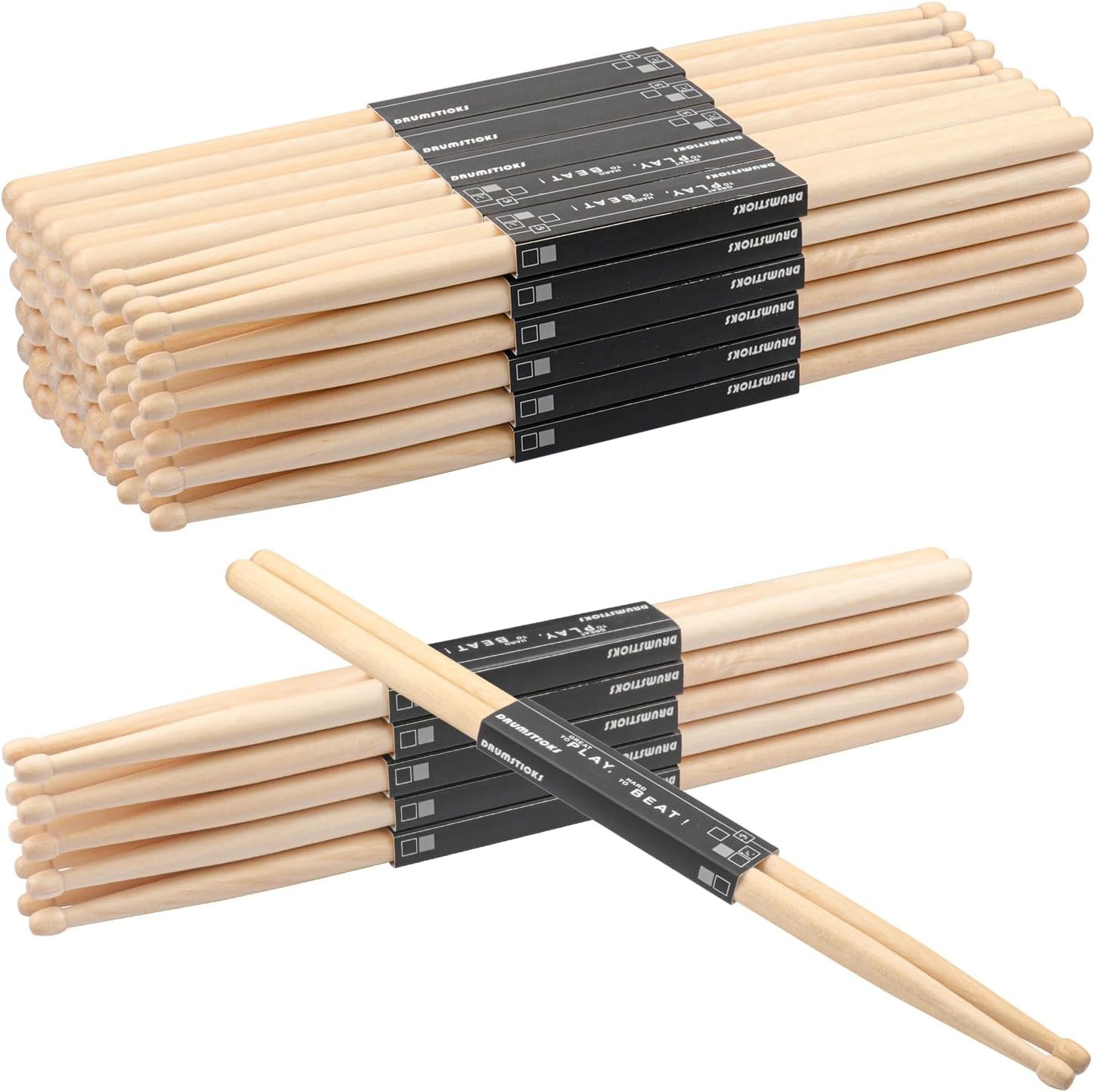 36 Pairs Maple Wood Drum Sticks, Wooden Drumsticks, Classic Maple Wood Drumst...