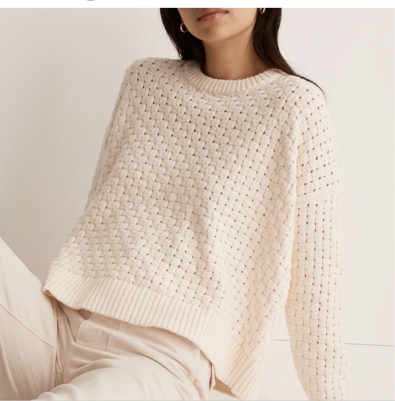 Madewell Cream Basketweave Stitch Sweater Textured Knit Cotton Blend Small Madewell Cream Basketweave Stitch Sweater Textured Knit Cotton Blend Small