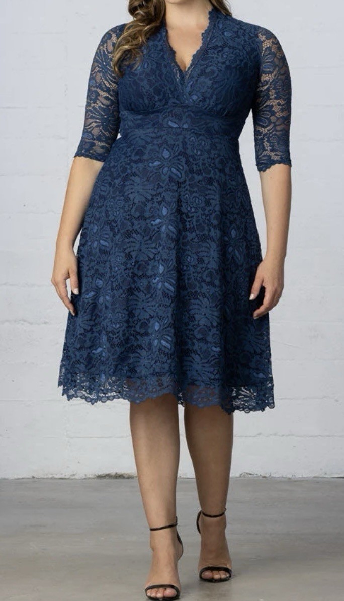 Womens Dress 2X Cocktail Wedding Guest Kiyonna Navy Lace Whimsy Mother Of Bride