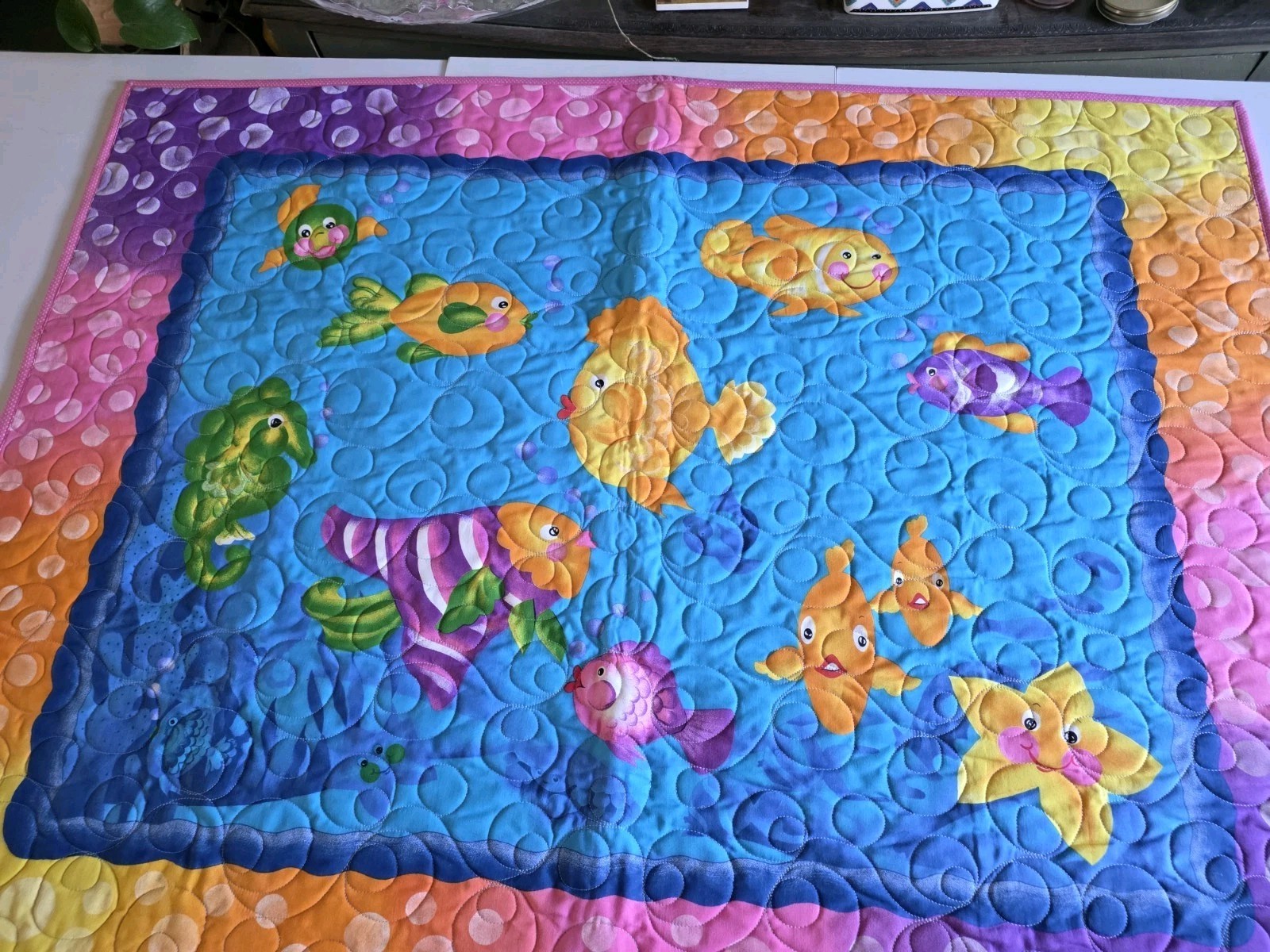 Quilt Handmade Kids Baby Throw Lap Blanket Colorful Cartoon Fish Theme 44\ Quilt Handmade Kids Baby Throw Lap Blanket Colorful Cartoon Fish Theme 44\