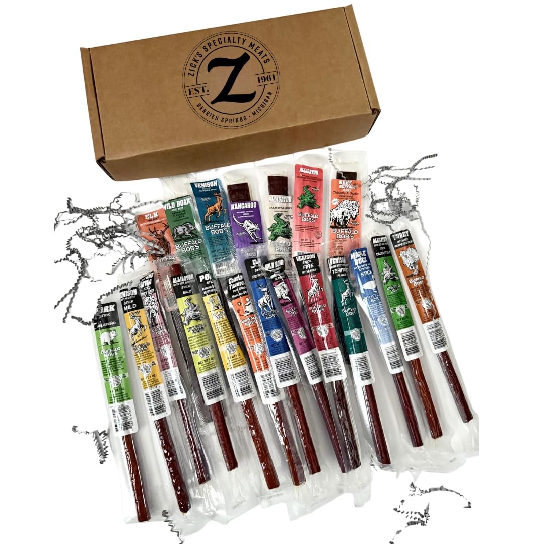 Buffalo Bob\'s Exotic Jerky Gift Box  Staff Favorite 20 Piece Assortment Allig...
