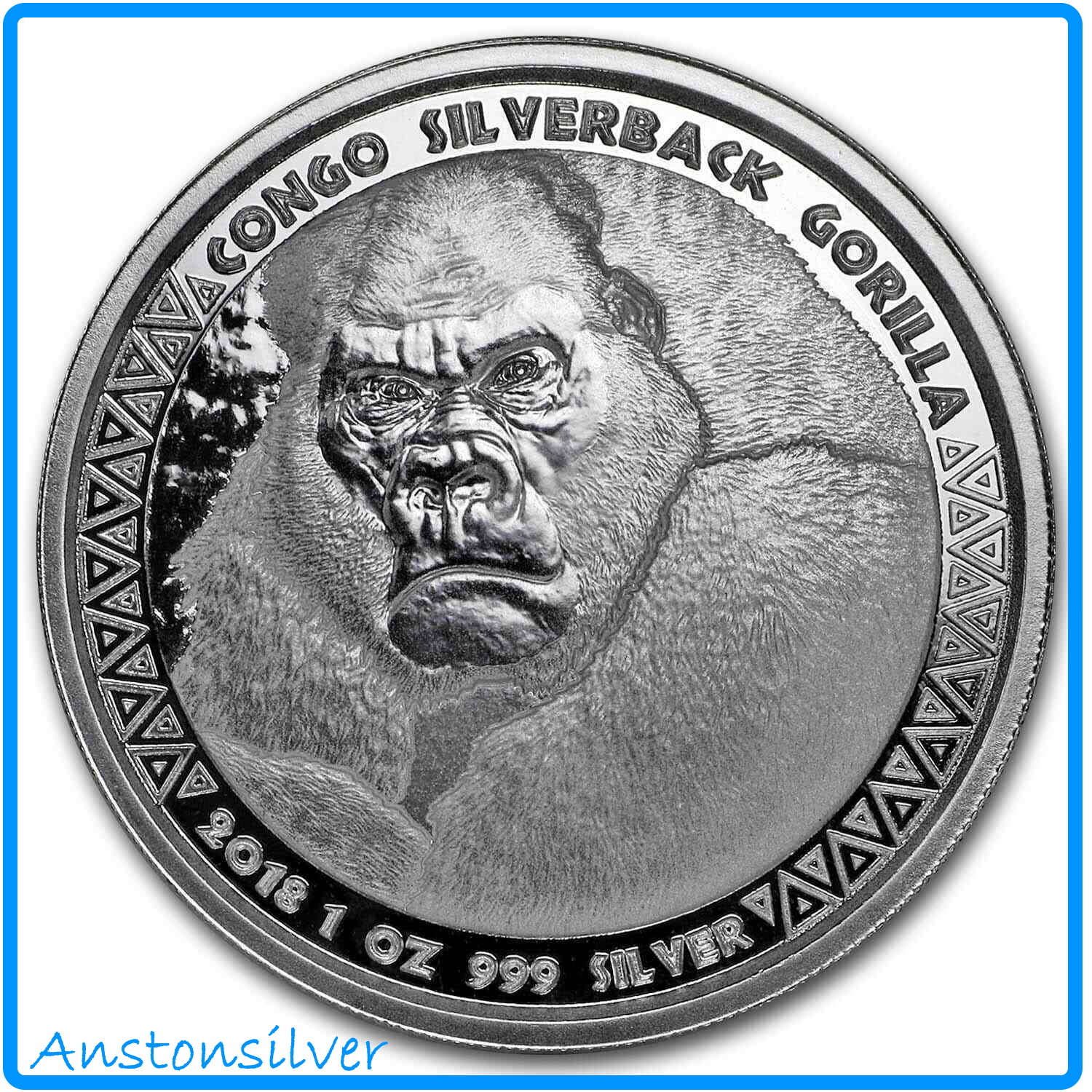 2018 Congo Silverback Gorilla - 1 oz .999 Prooflike Silver Encapsulated