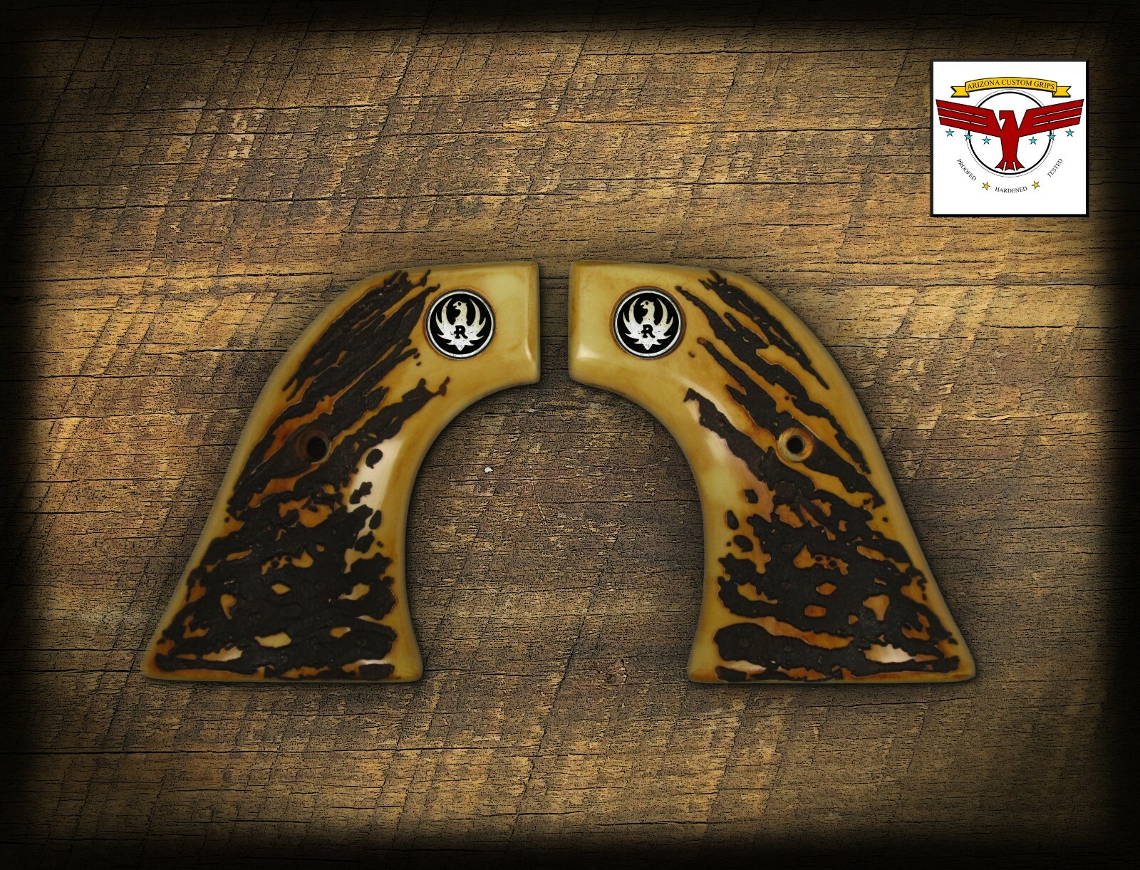 RUGER BLACKHAWK, VAQUERO, SINGLE SIX, SBH Rnd ~ Magna-Tusk™ AGED STAG GRIPS