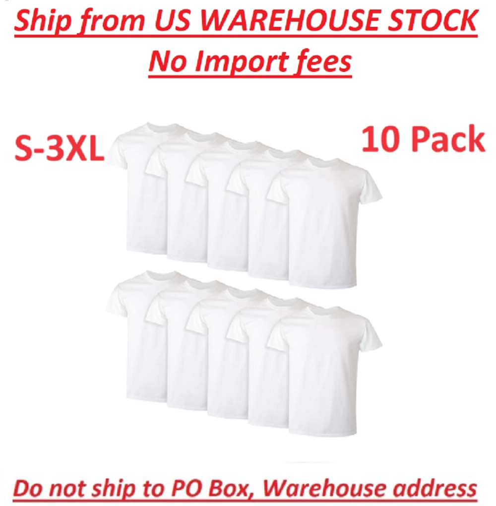 10 Pack Hanes Men's White Crew T-Shirt Super Value Cotton Size  S-3XL
