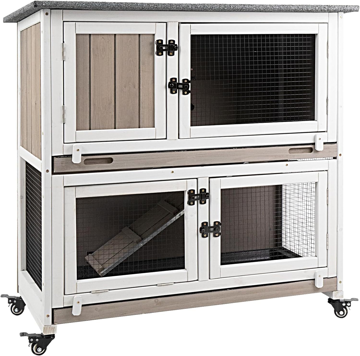 PETSCOSSET Rabbit Hutch Indoor Wooden Bunny Hutch Rabbit Cage Outdoor Bunny Cage