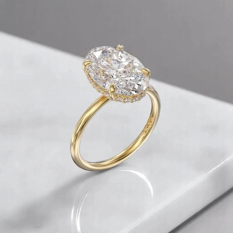 IGI Certified 3.00 Carat EF VS1 Oval Cut Lab Grown Diamond Ring 14k Yellow Gold