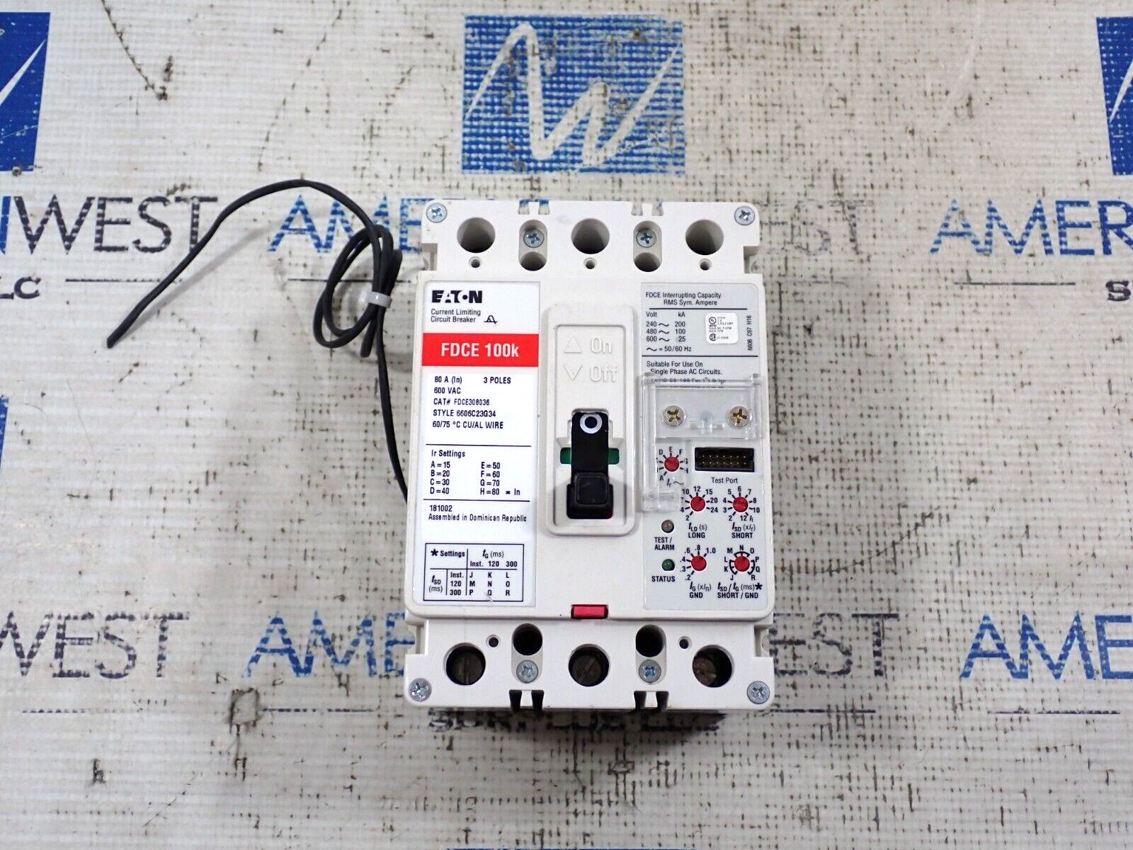 Eaton FDCE308036 80 Amp 600V 3 Pole FDCE 100K LSIG Circuit Breaker Tested