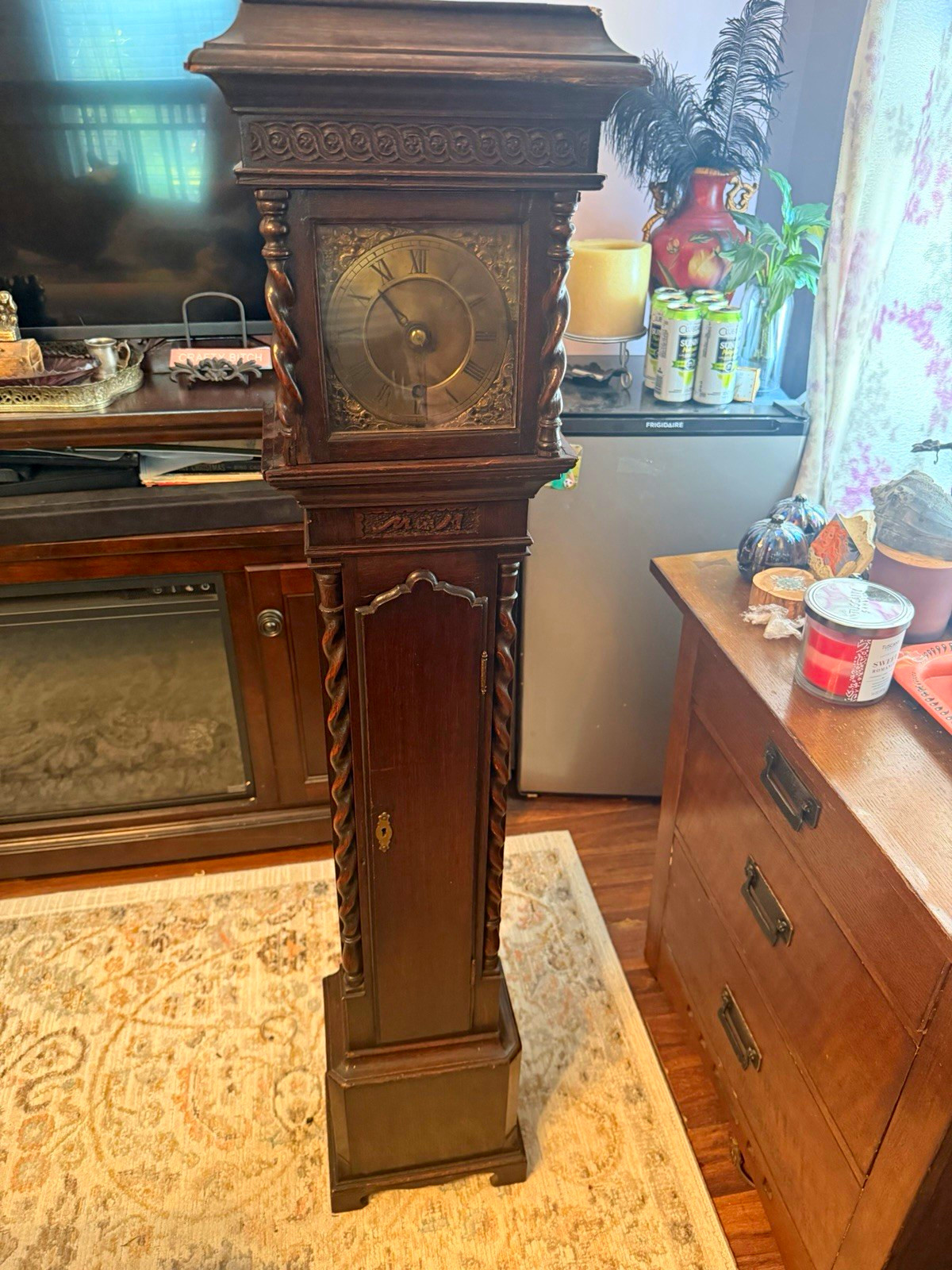 Antique Granddaughter Clock, 1800’s, works Grandfather Grandmother vintage wood 