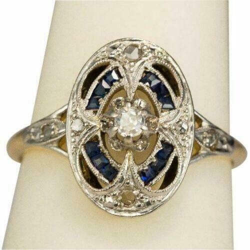 14K 2-Tone Gold Over 2CT Round Cut Diamond Antique Vintage Art Deco Jewelry Ring