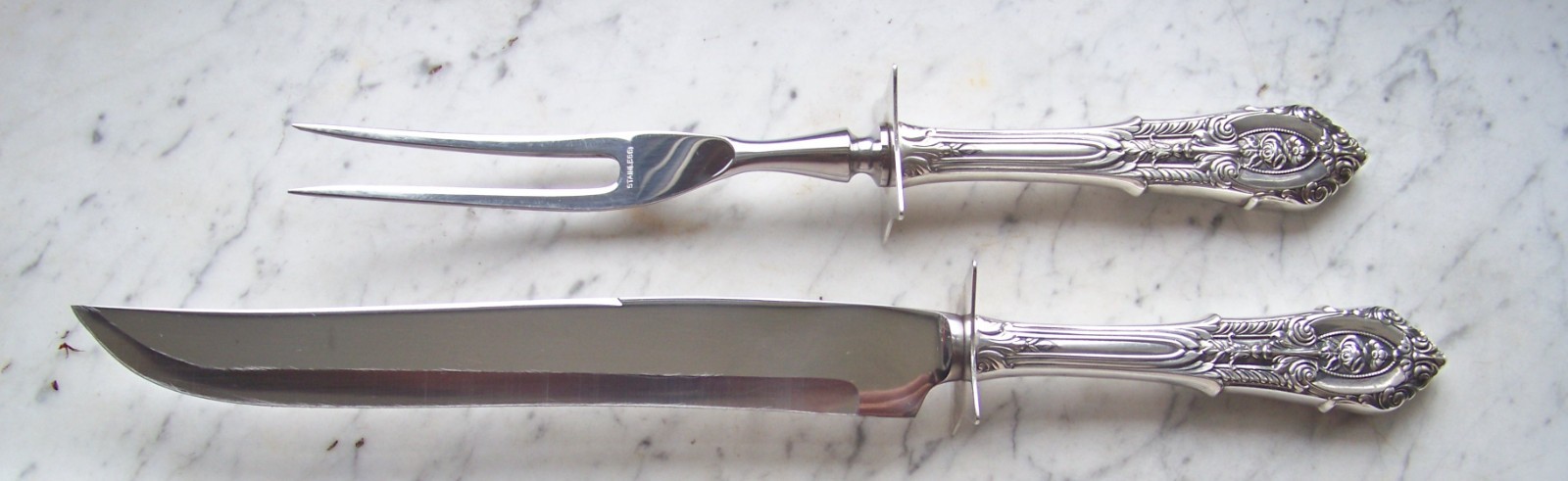 Vintage Wallace Rose Point Sterling Silver 2 Piece Carving Set, Original Box Vintage Wallace Rose Point Sterling Silver 2 Piece Carving Set, Original Box