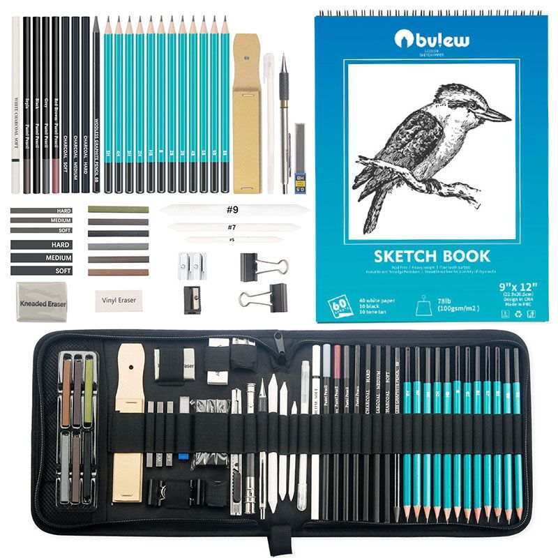 50pc Professional Drawing Artist Kit Pencils Sketch Charcoal Art Set Adults Bag