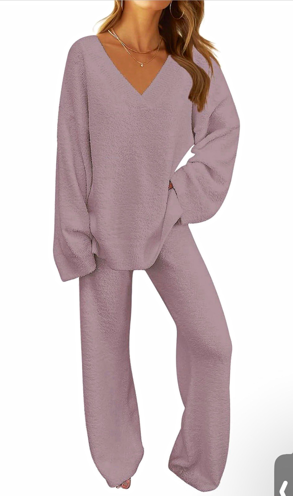 MEROKEETY Women\'s 2-Piece Knit V-Neck Long Sleeve Sweater & Pants Set S Taro NWT MEROKEETY Women\'s 2-Piece Knit V-Neck Long Sleeve Sweater & Pants Set S Taro NWT
