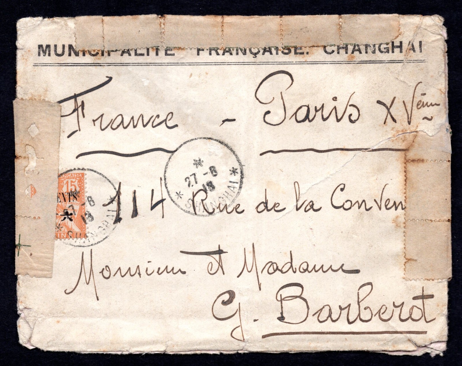 France China 1918 Shanghai Two Dated Cancels 27.6.18