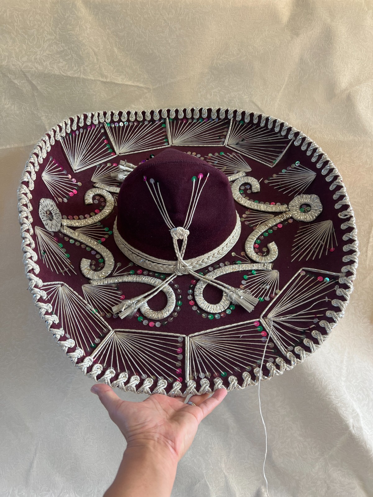 Vintage Pigalle Mexican Mariachi Sombrero Velvet Sequin Hat Purple Violet Gold