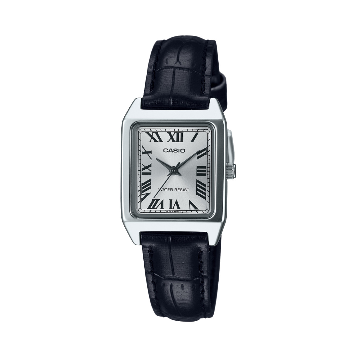 Casio Rectangular Analog Silver Dial Black Leather Women\'s Watch LTP-V007L-7B1