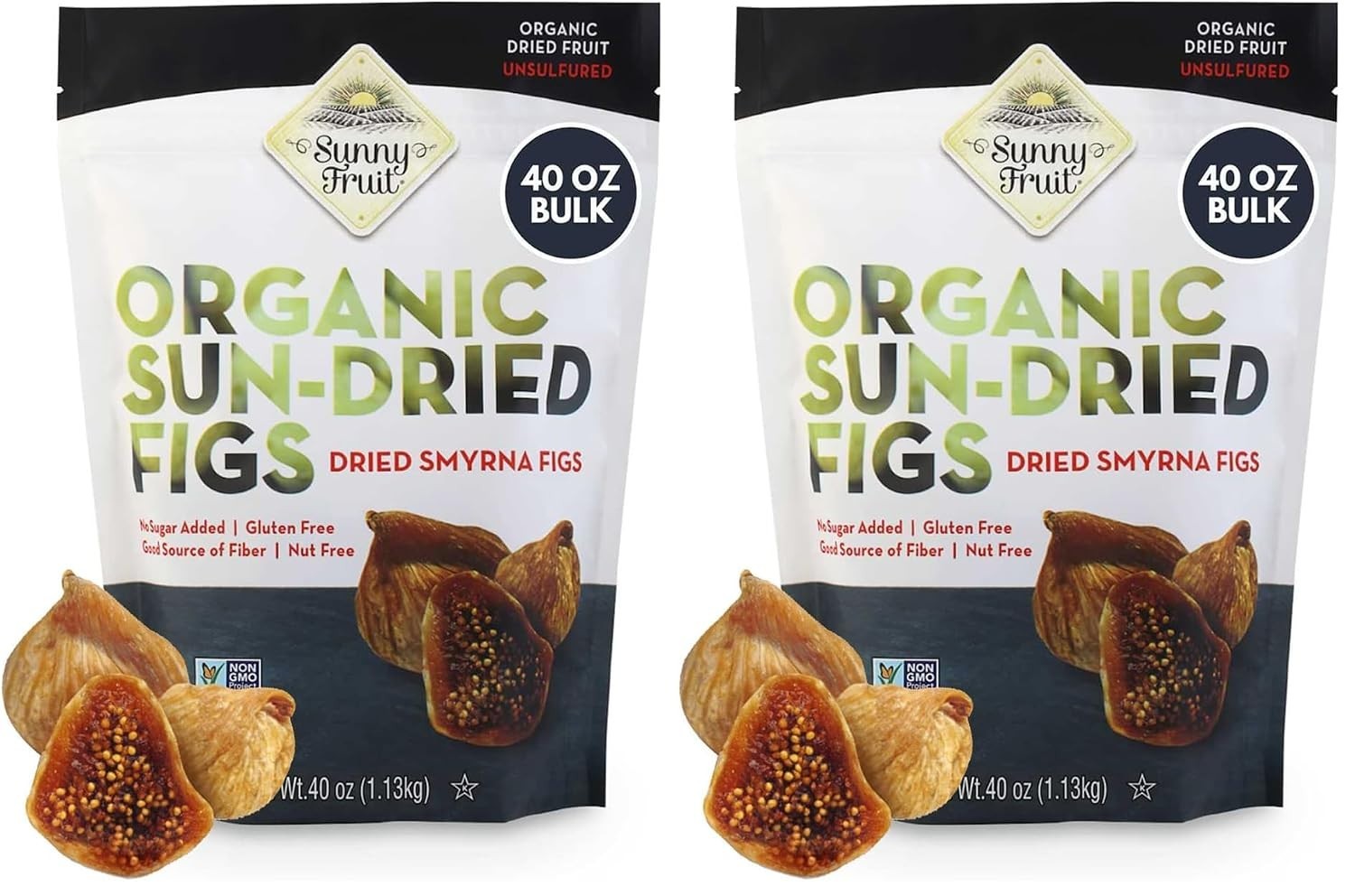 Sunny Fruit Organic Turkish Sun-Dried Figs 2.5 lb Bulk Bag – Pack of 2 Total 5lb