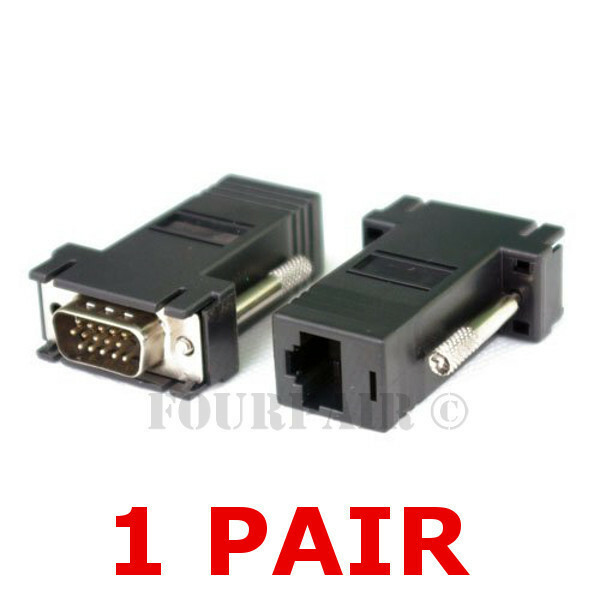 1 Pair (2 pcs) VGA SVGA to RJ45 Video Extender Adapters HD15 to CAT5e CAT6 100\'