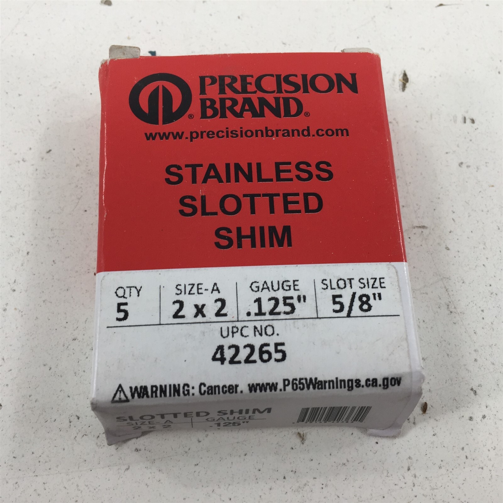 (5) Precision Brand 42265 Stainless Slotted Shim 2x2 0.125\ (5) Precision Brand 42265 Stainless Slotted Shim 2x2 0.125\