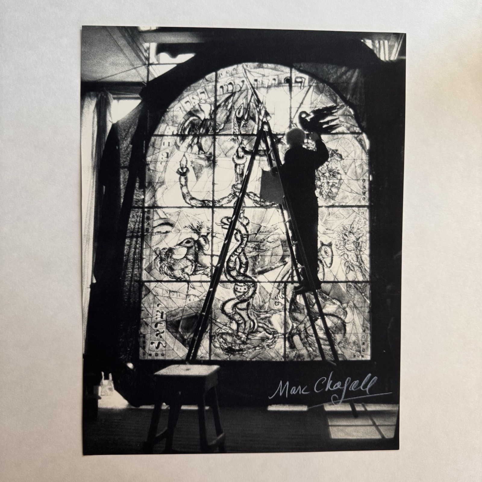 Vintage Marc Chagall Hand-Signed Print Stained Glass Studio Art