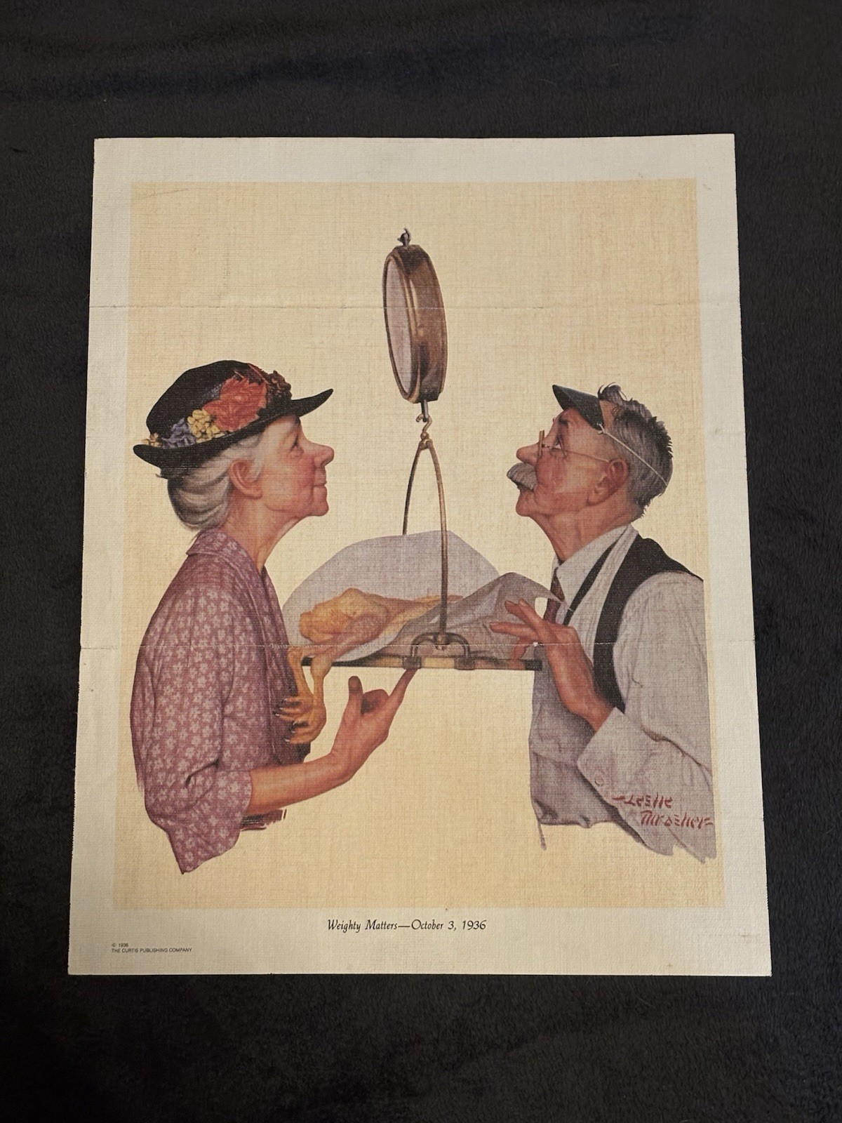 Vintage Leslie Thrasher “Weighty Matters” Lithograph AKA “Tipping the Scales”