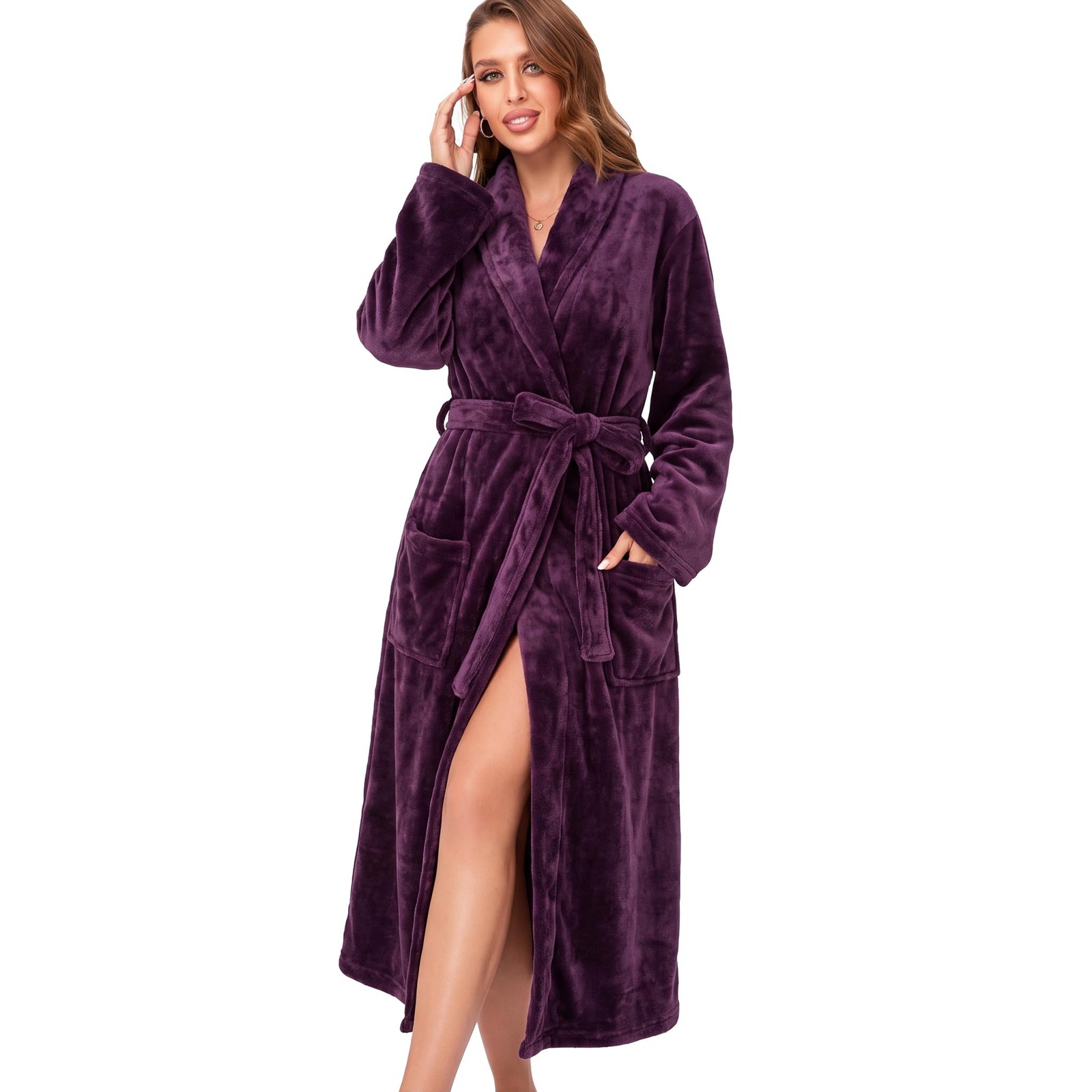 RONGTAI Womens Plush Long Robe,Luxury Warm Bathrobe with Pockets
