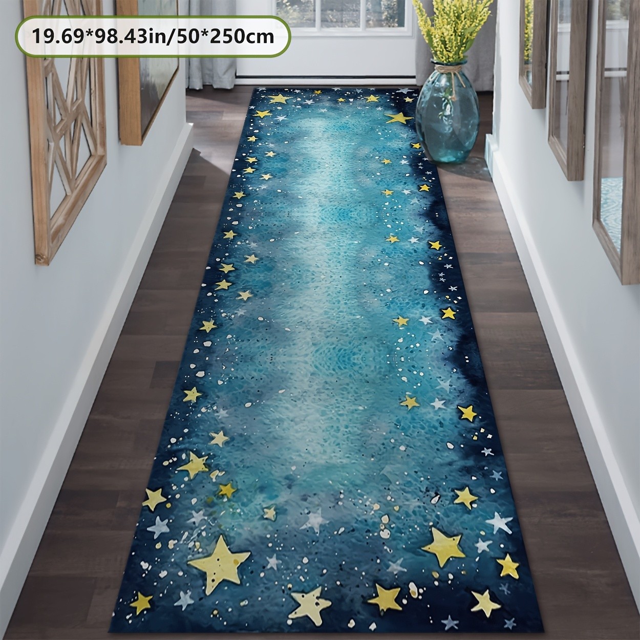Luxury Blue Galaxy Pattern Carpet | Rectangular, Machine Washable, Polyester,