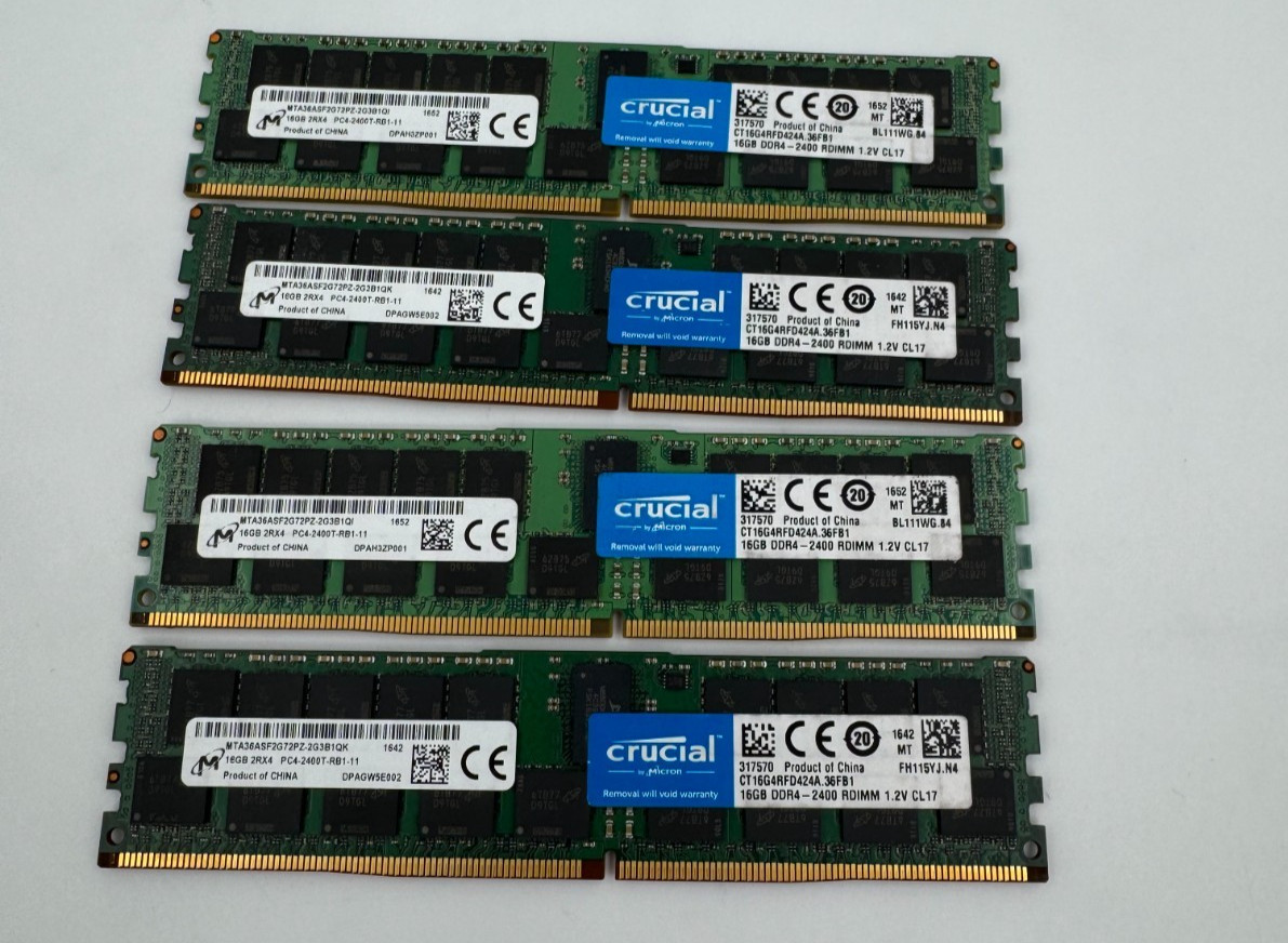 Crucial Micron 64GB 4x16GB DDR4-2400 ECC RDIMM CT16G4RFD424A Server RAM Crucial Micron 64GB 4x16GB DDR4-2400 ECC RDIMM CT16G4RFD424A Server RAM