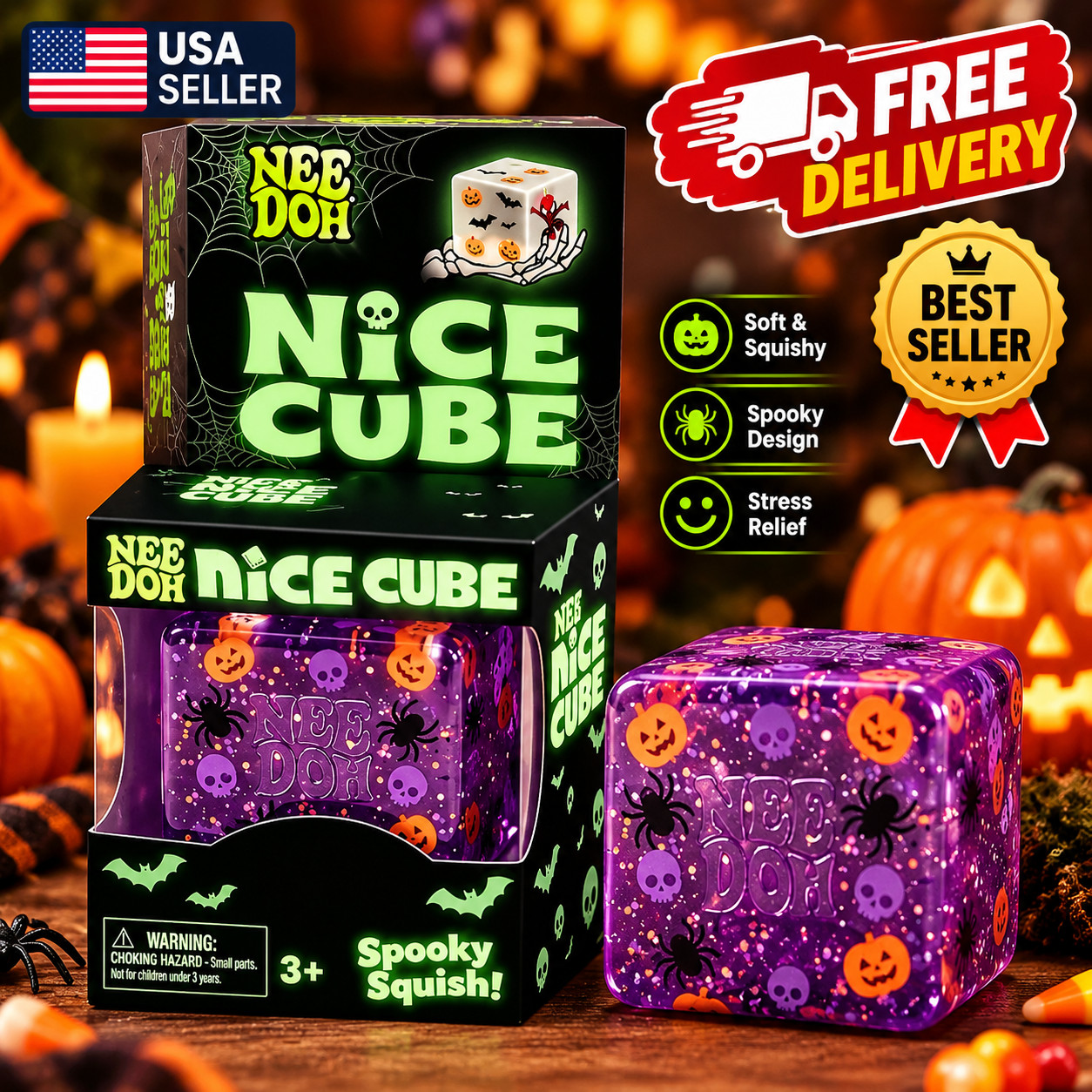 Nee-Doh-Halloween Nice Cube Spooky Squish Schyling Halloween Squishy