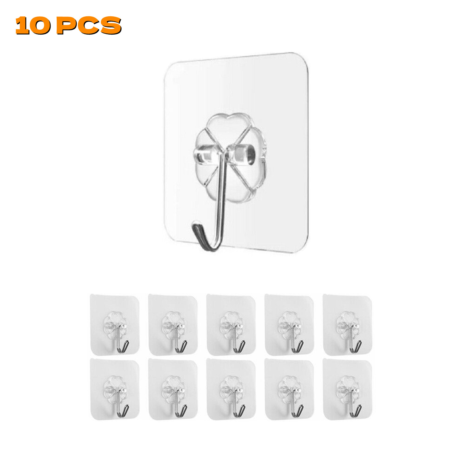 20-40Pcs Adhesive Sticky Hooks Heavy Duty Wall Seamless Hook Hangers Transparent