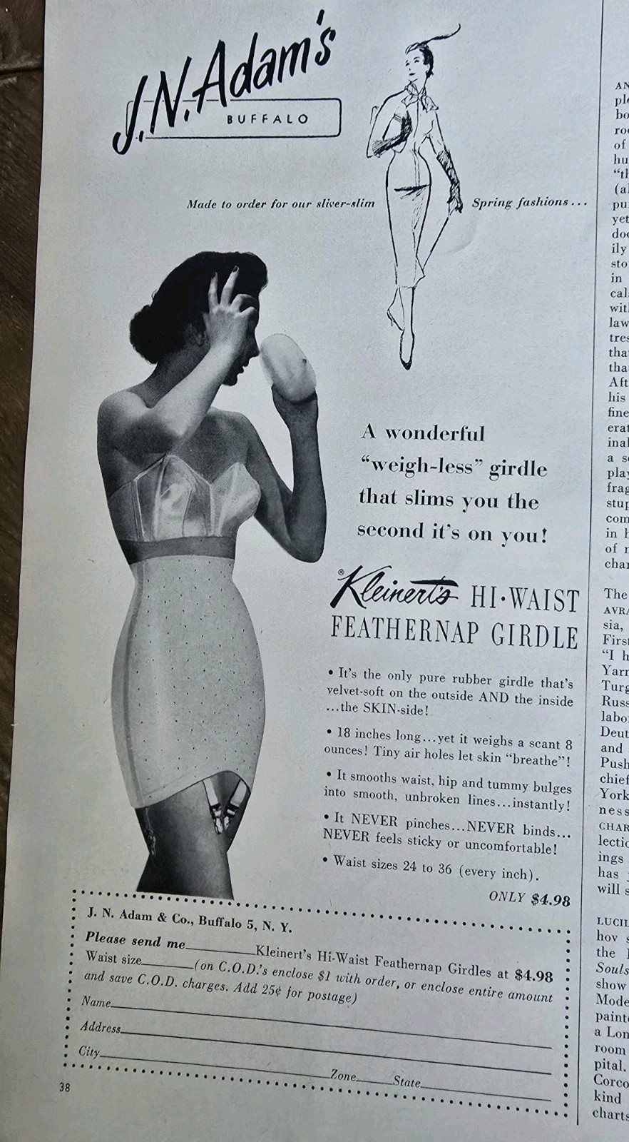 1954 Women's Hi-Waist Feathernap Girdle Bra Vintage Buffalo NY Fashion Ad 1954 Women's Hi-Waist Feathernap Girdle Bra Vintage Buffalo NY Fashion Ad