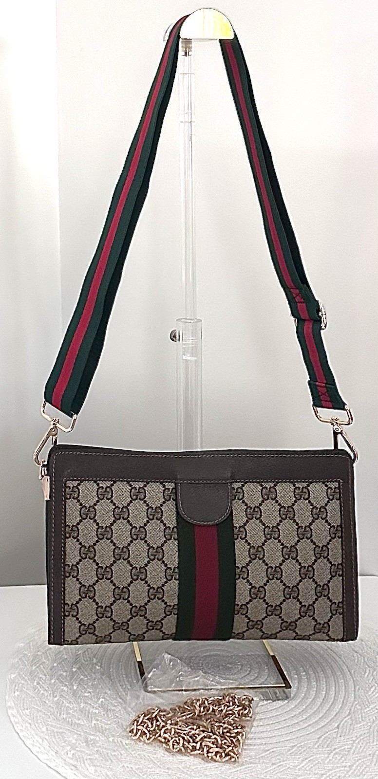 GUCCI GG Web Supreme Sherry Line Red Green Clutch Pouch Authentic