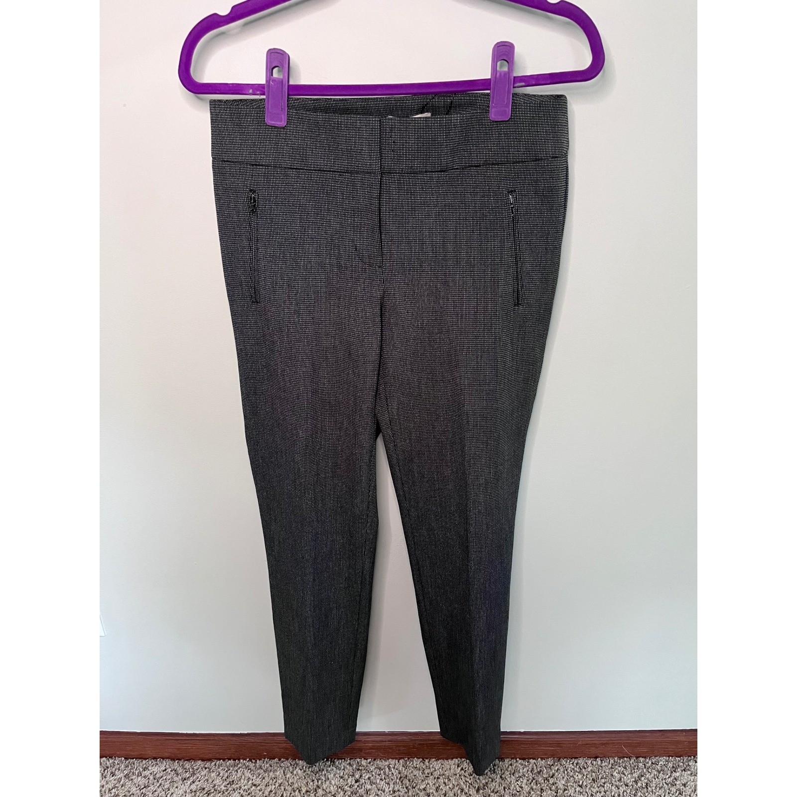 Ann Taylor LOFT Julie Slim Leg Dress Pants Black White Micro Check Size 4 NEW