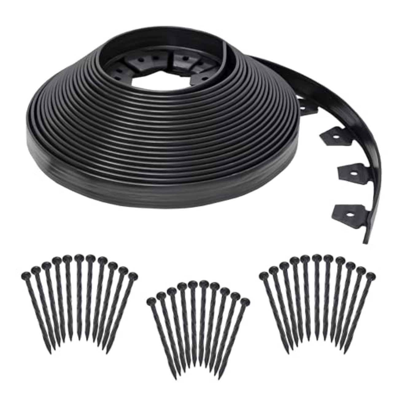 No-Dig Landscape Edging Kit 100 ft 1.5 In Tall 32 Anchoring Spikes Black