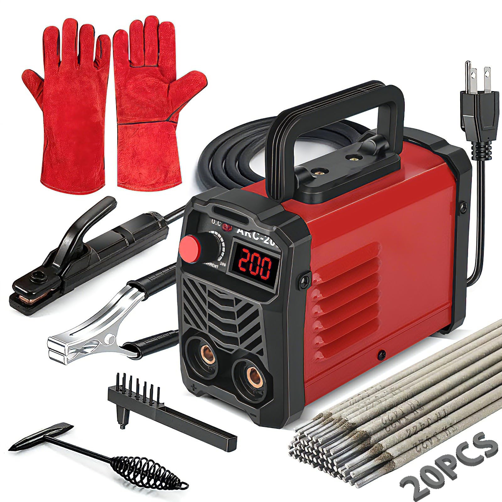 Hpoouo 200Amp 20PCS Rods Stick Welder, Super MINI Portable Welding Red 