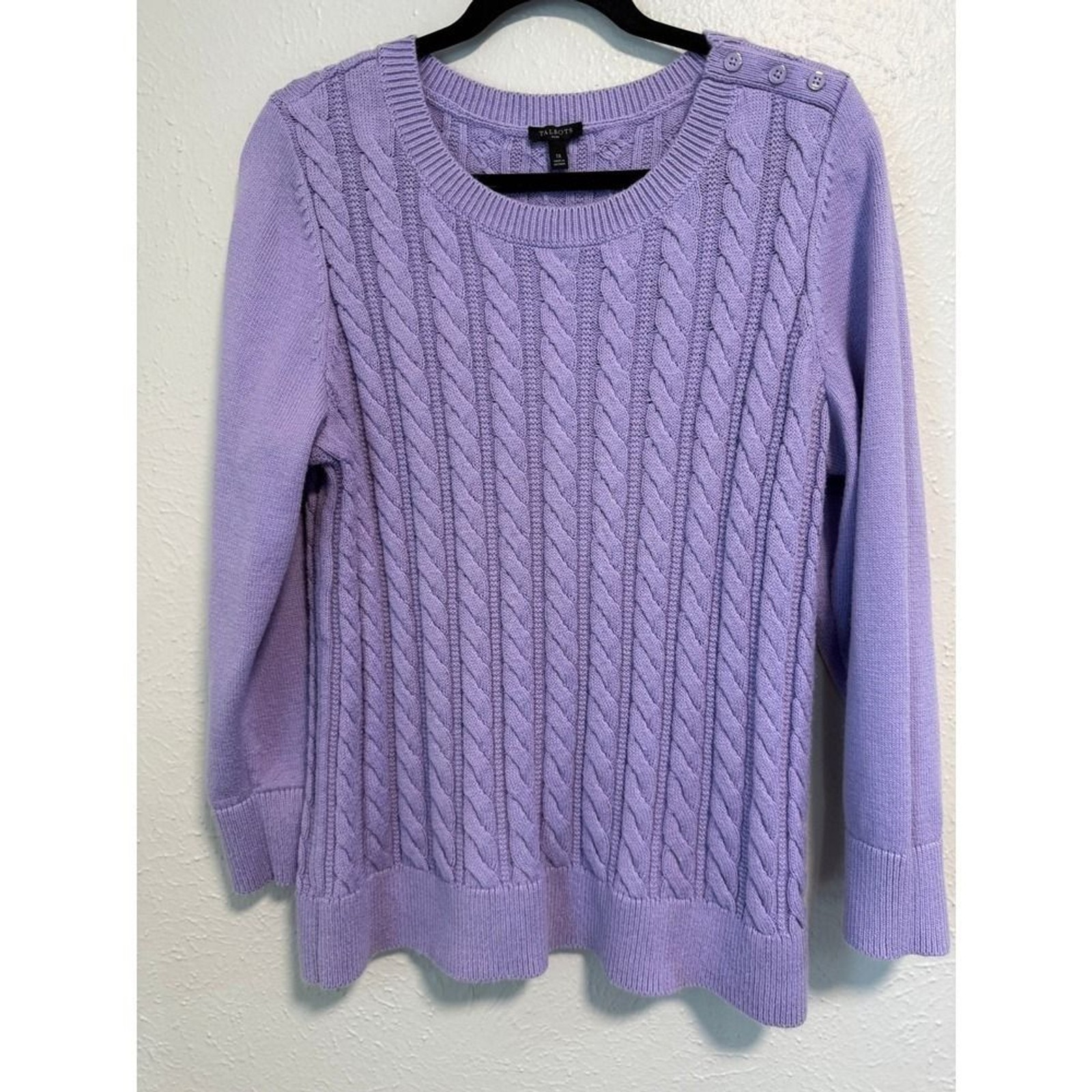 Talbots Plus Lavender Cable Knit Button Shoulder Sweater 1X Purple Pullover Talbots Plus Lavender Cable Knit Button Shoulder Sweater 1X Purple Pullover