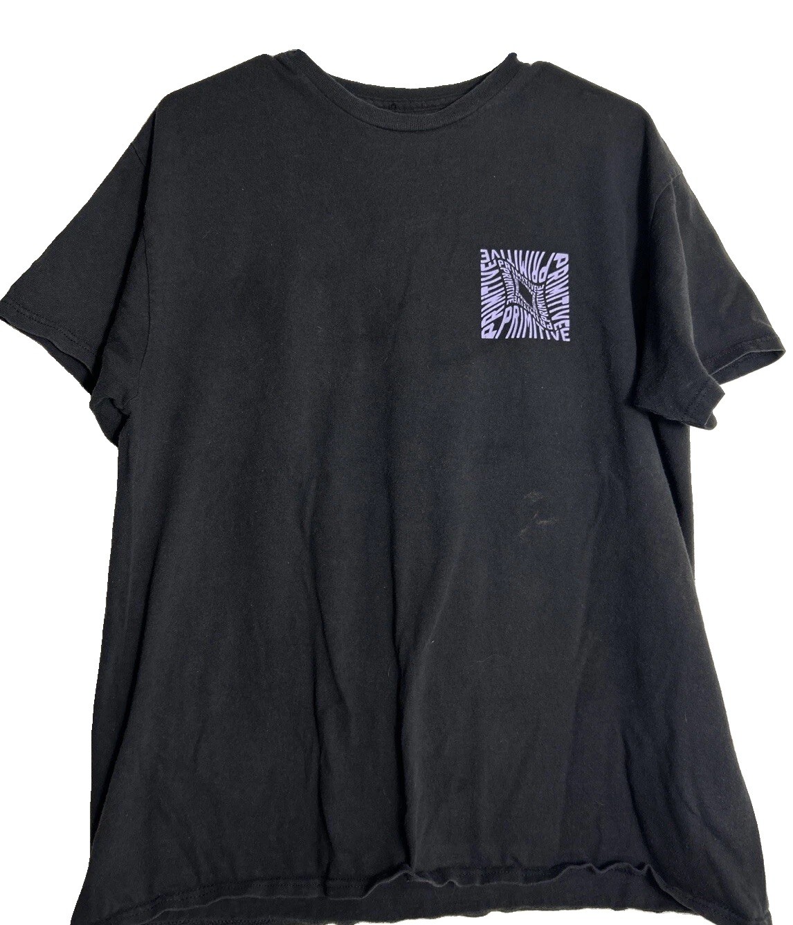 Primitive Mens Large Short Sleeve T Shirt Black Purple AOP On Back Primitive Mens Large Short Sleeve T Shirt Black Purple AOP On Back