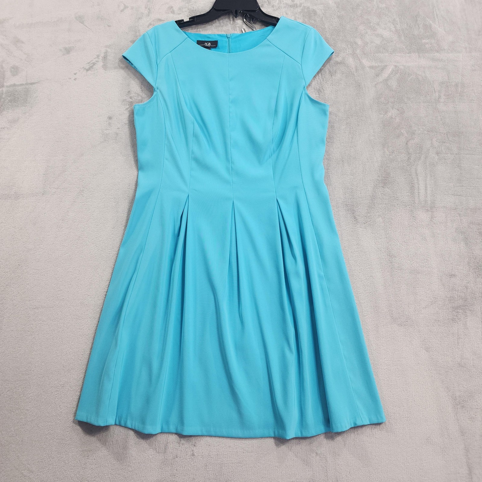 Vintage AGB Dress Womens 14 Blue Scoop Neck Cap Sleeve Pleated Fit & Flare Party