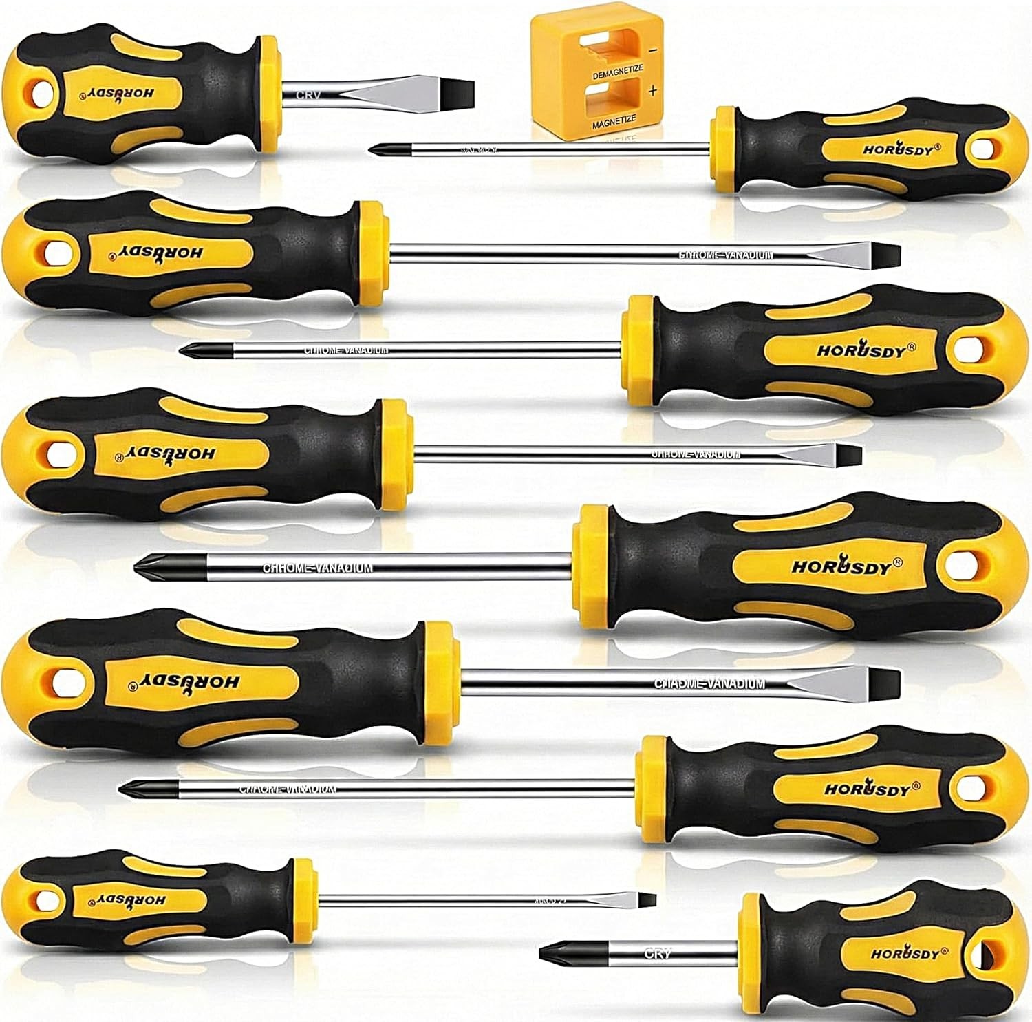 11-Pieces Magnetic Screwdriver Set 5 Phillips 5 Flat Head Tips Magnetizer Tool 11-Pieces Magnetic Screwdriver Set 5 Phillips 5 Flat Head Tips Magnetizer Tool