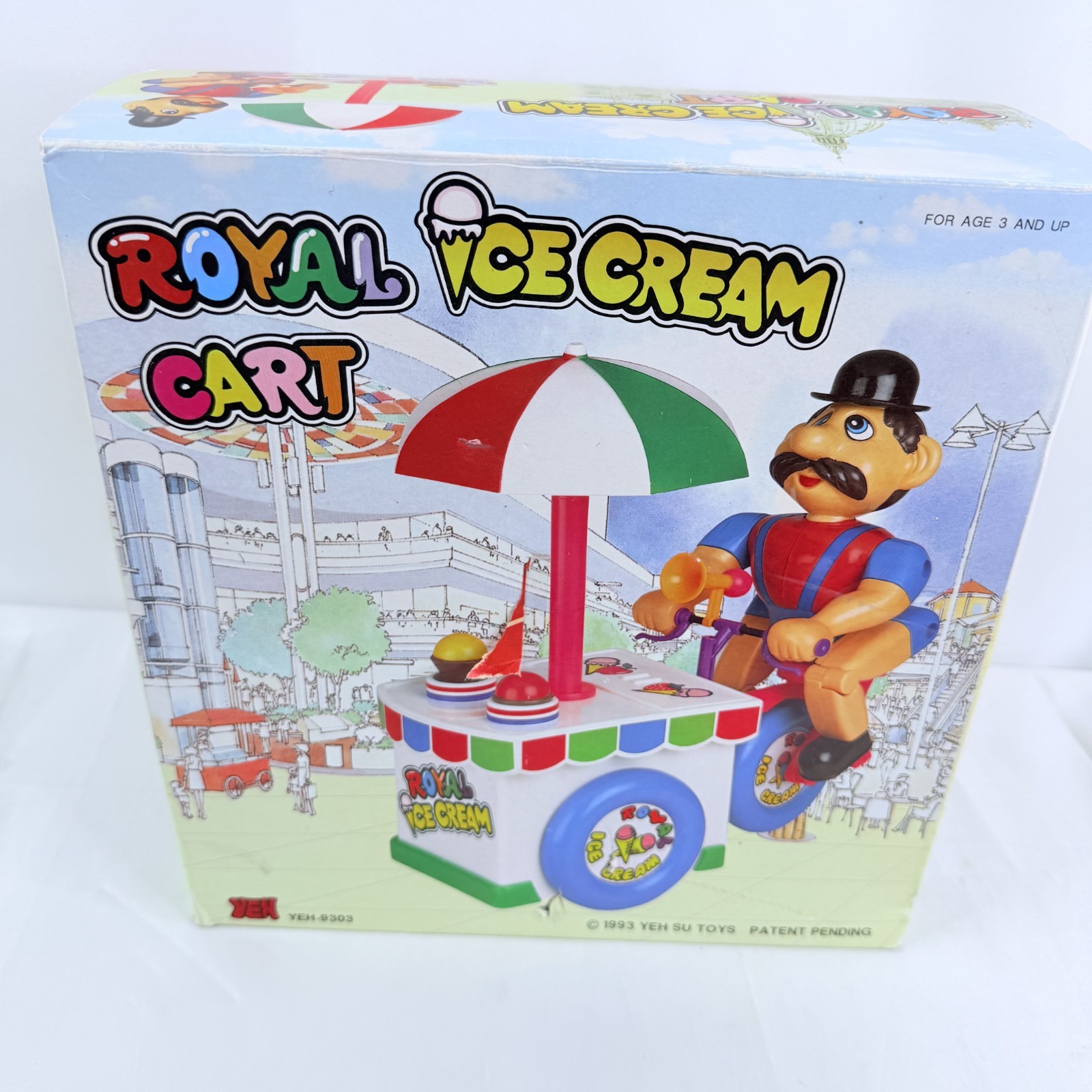 1993 Yeh Su Toys Royal Ice Cream Cart Wind Up Toy YEH-9303 in Box Tested Works