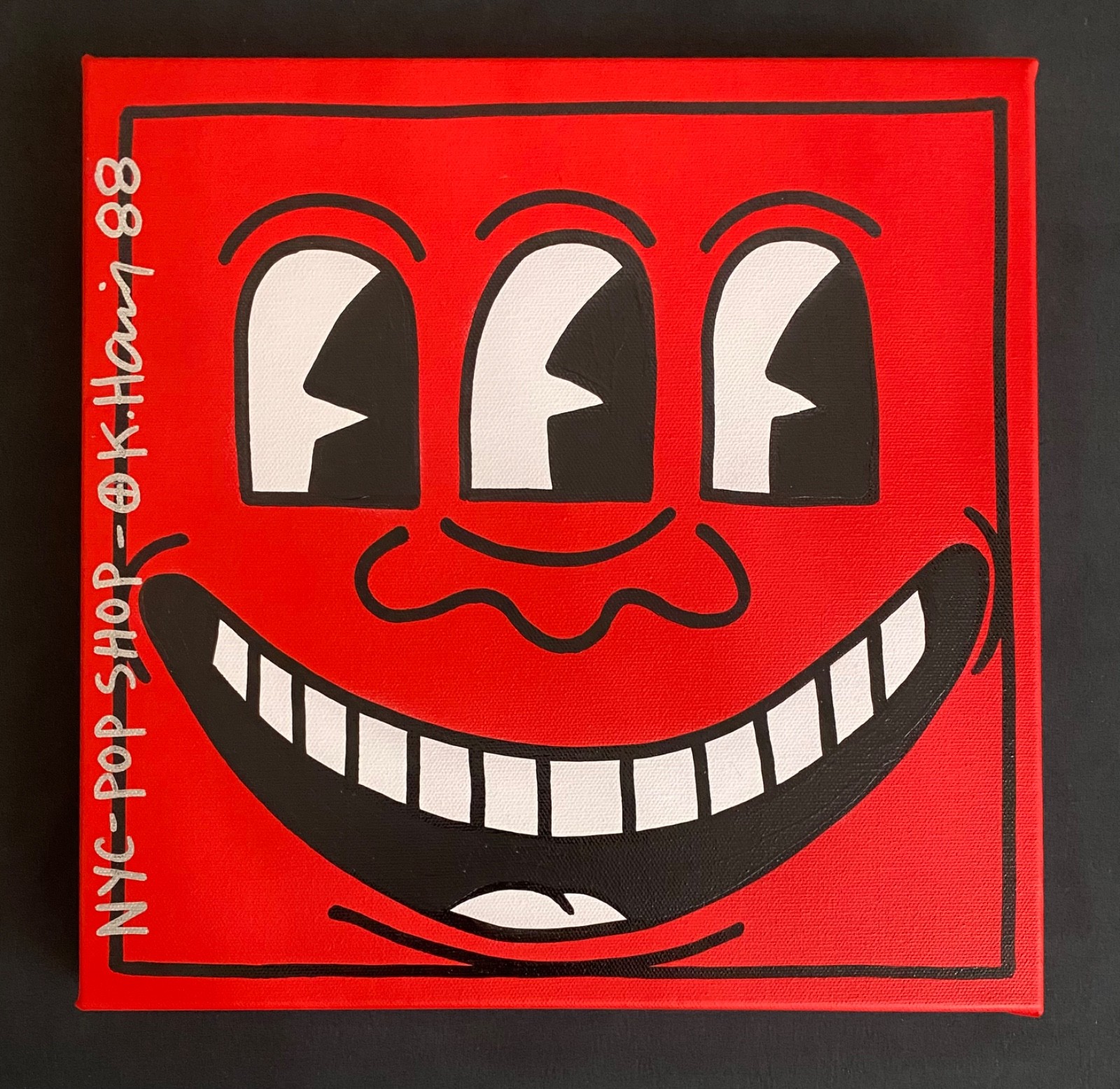 Keith Haring Painting on Vintage Unique Canvas SIGNED NYC POP SHOP Keith Haring Painting on Vintage Unique Canvas SIGNED NYC POP SHOP