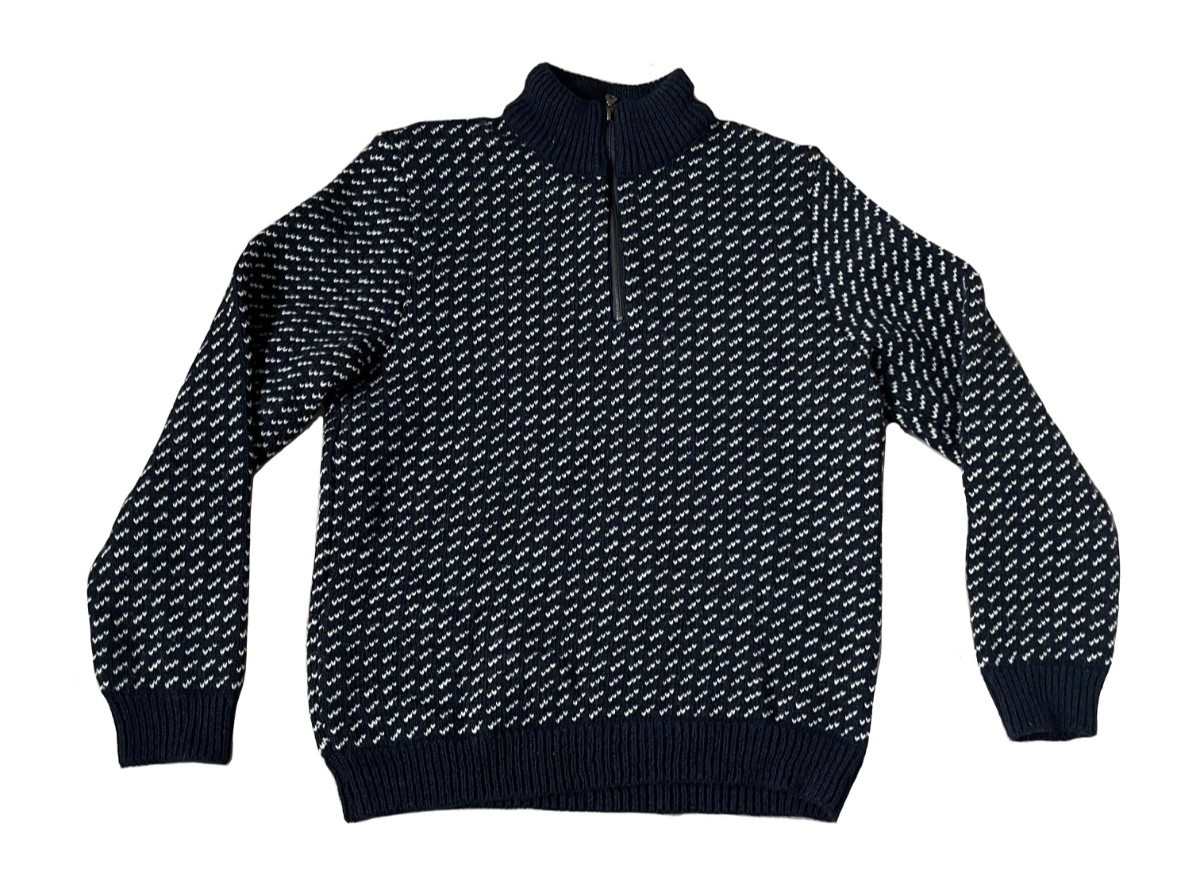 VTG LL Bean Birdseye Sweater Mens Med 100% Wool Quarter Zip Made in Norway