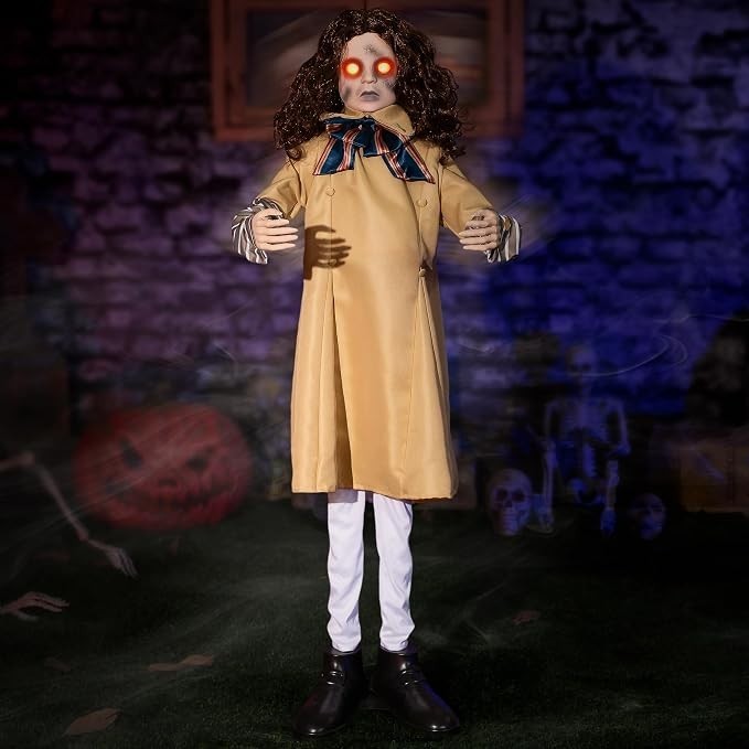 48in Animated Halloween Scary Doll Sound Activated LED Eyes Haunted Yard Decor