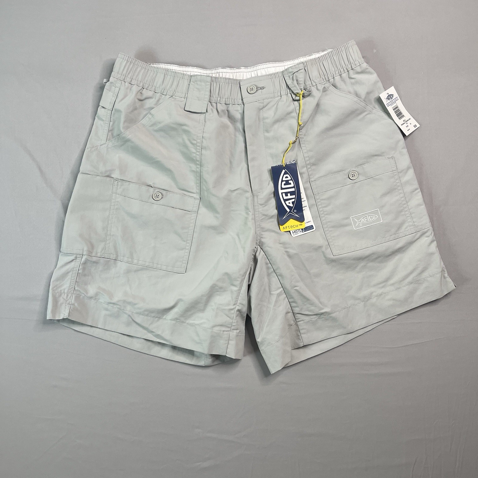 AFTCO Original Fishing Shorts Men\'s 36 Light Gray 8” Inseam UPF 50 Nylon NWT