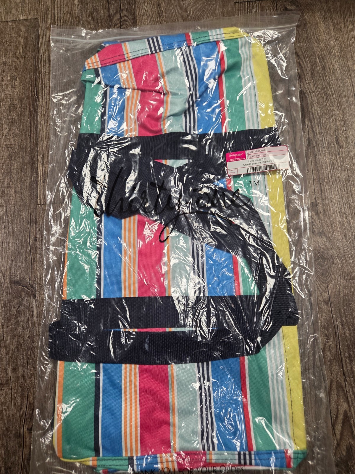 Thirty One Large Utility Tote Patio Pop Striped Blue Green NEW IN BAG Thirty One Large Utility Tote Patio Pop Striped Blue Green NEW IN BAG