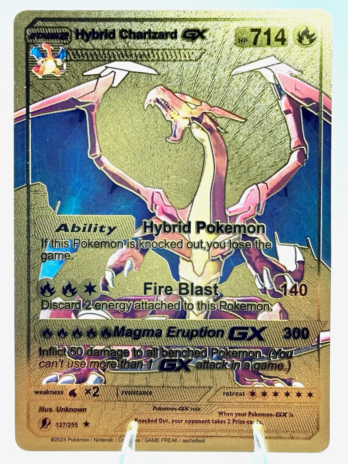 2024 Pokemon TCG Hybrid Charizard GX Evolution 127/255 Gold Holo Rare ENG 714 HP 2024 Pokemon TCG Hybrid Charizard GX Evolution 127/255 Gold Holo Rare ENG 714 HP