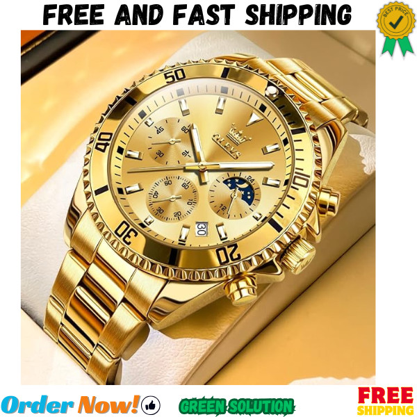 OLEVS Men\'s Stainless Steel Watch Fashion Luxury Big Face Analog Quartz Waterpro