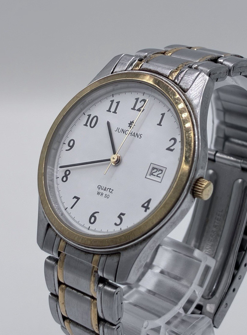 Junghans Quartz WR 50 Two-Tone Stainless Steel White Dial Date Men\'s Watch Junghans Quartz WR 50 Two-Tone Stainless Steel White Dial Date Men\'s Watch