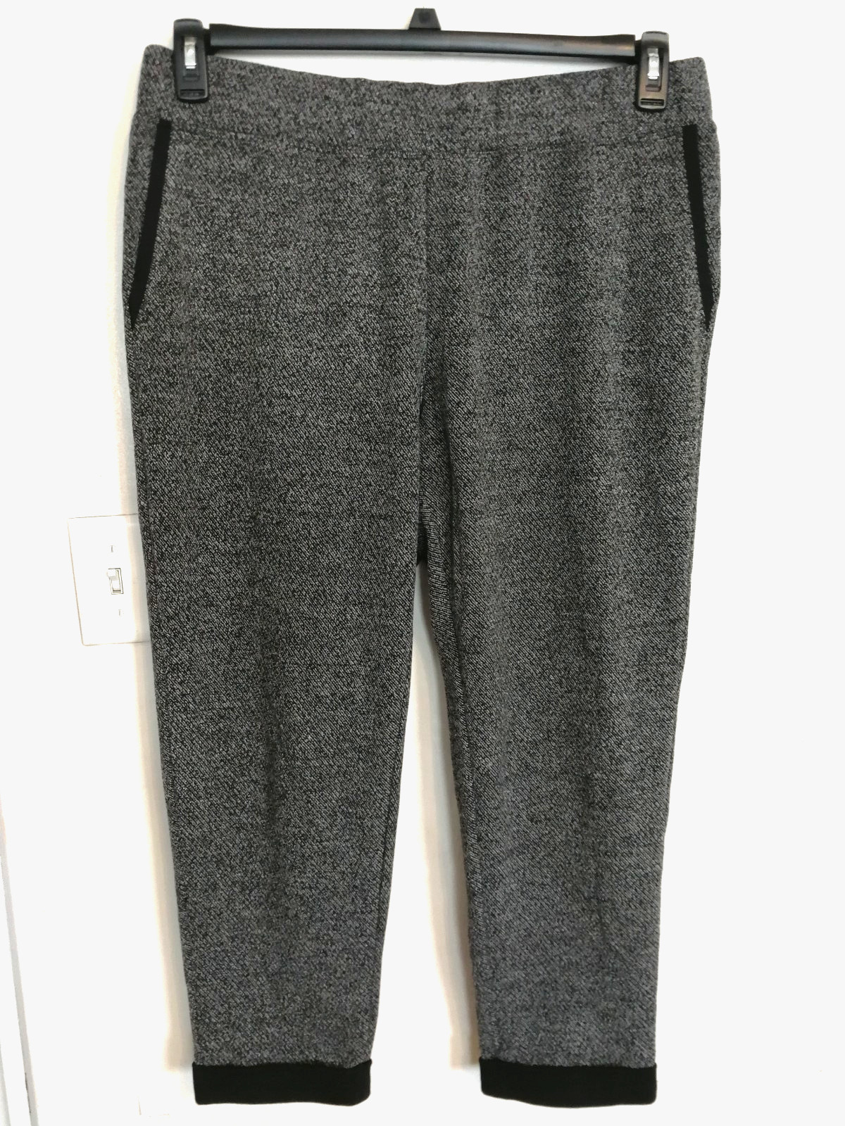 J Jill Fit Womens Pants L Black Gray White Stretch Pull On Elastic Pockets