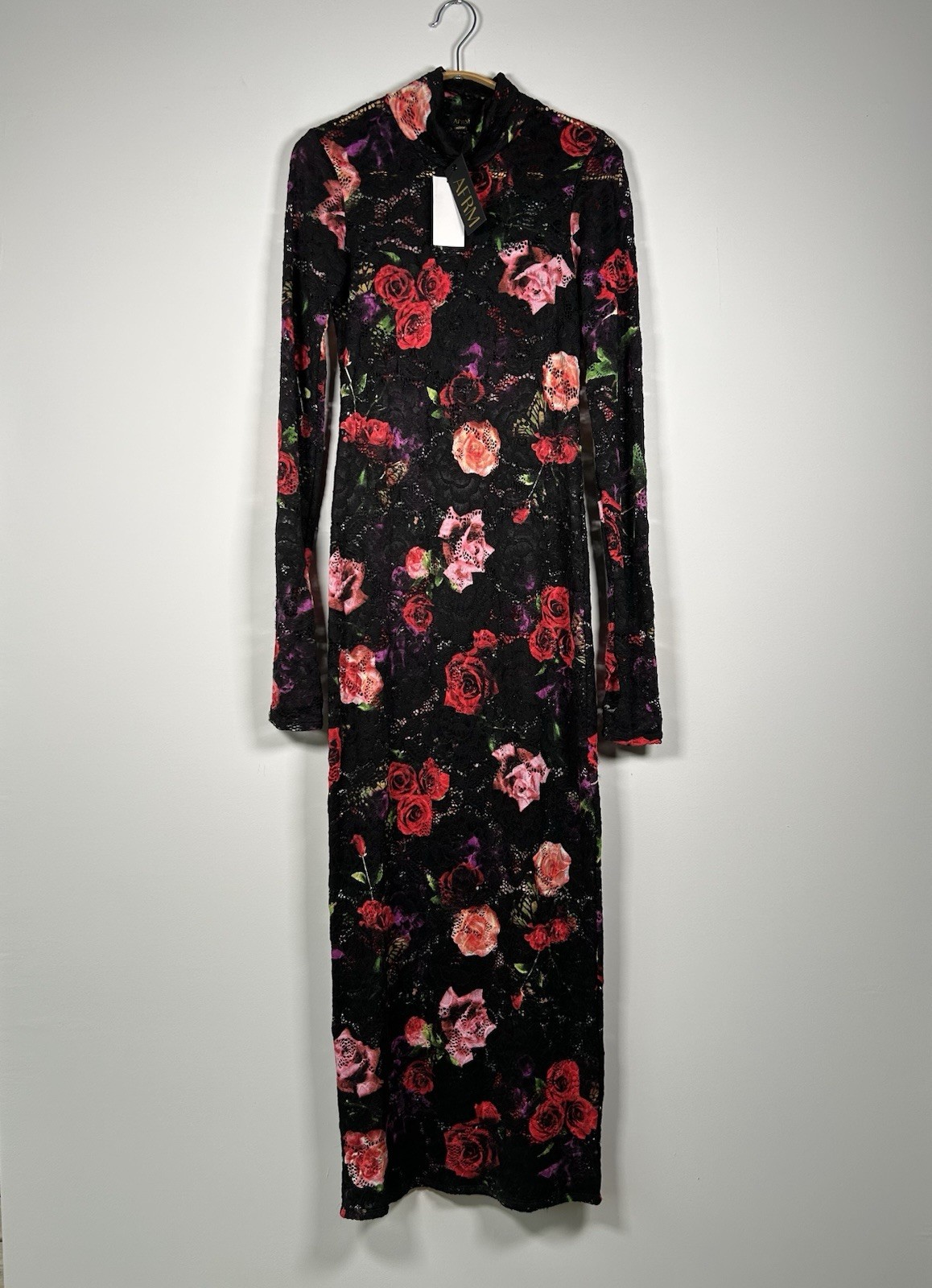 AFRM Shailene Lace Maxi Dress Black Rose Floral Romantic Women’s Size Small NWT